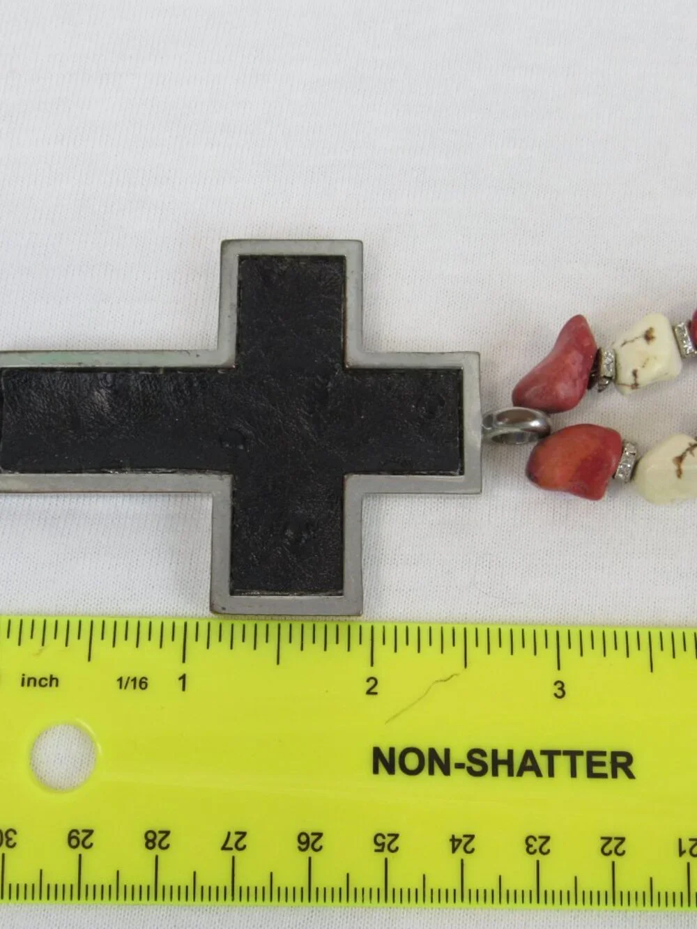 Chunky Beaded Cross Pendant Necklace Red Black Cream Southwestern Boho Statement